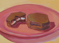 Little Debbies On A Pink Plate, Oil on Canvas